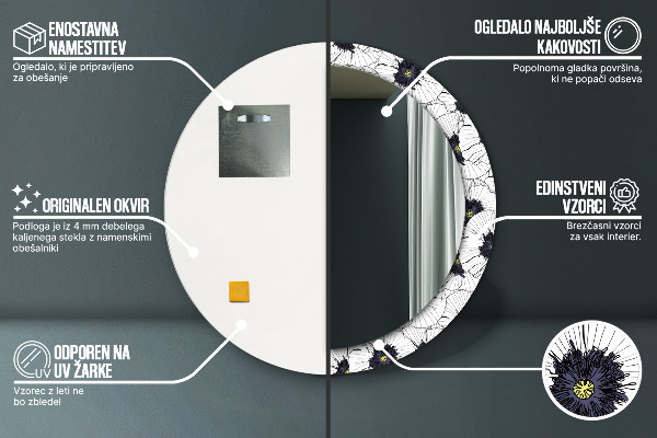 Round wall mirror decor Linear flowers composition