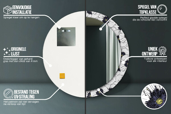 Round wall mirror decor Linear flowers composition