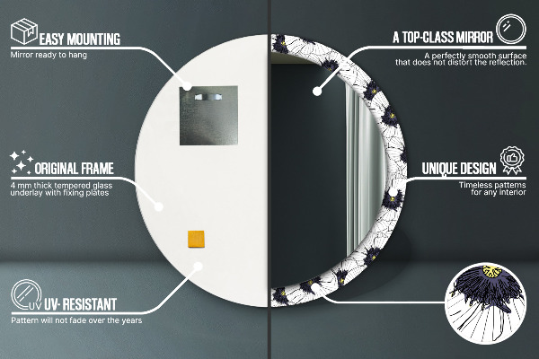 Round wall mirror decor Linear flowers composition