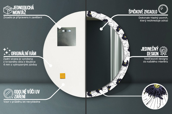 Round wall mirror decor Linear flowers composition