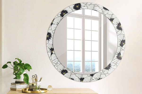 Round wall mirror decor Linear flowers composition