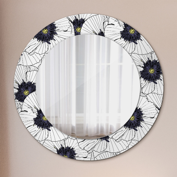 Round wall mirror decor Linear flowers composition