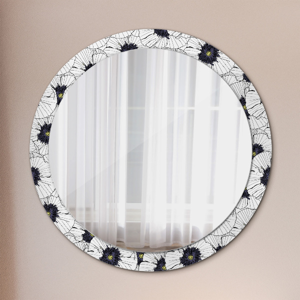 Round wall mirror decor Linear flowers composition
