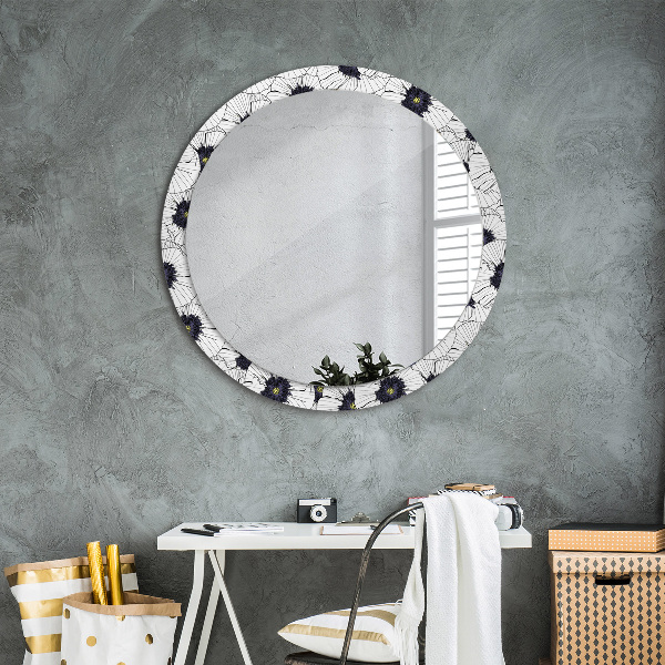 Round wall mirror decor Linear flowers composition