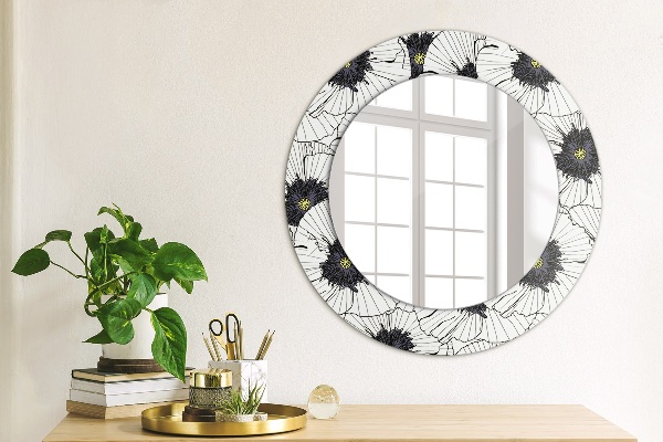 Round wall mirror decor Linear flowers composition
