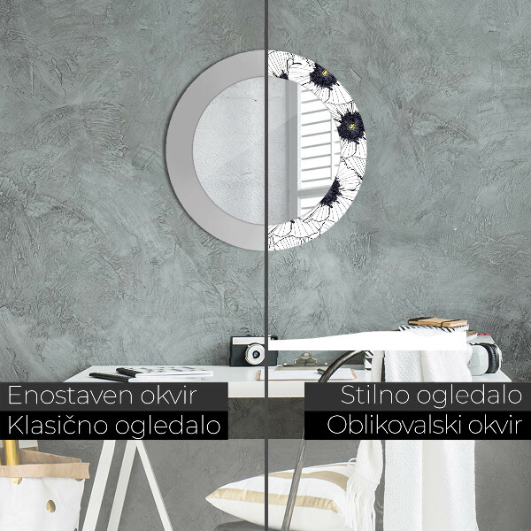 Round wall mirror decor Linear flowers composition