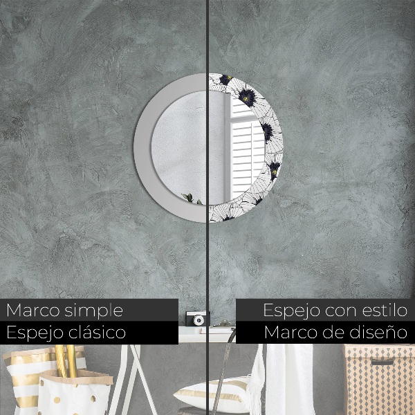 Round wall mirror decor Linear flowers composition