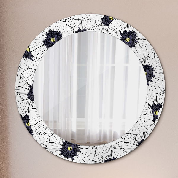 Round wall mirror decor Linear flowers composition