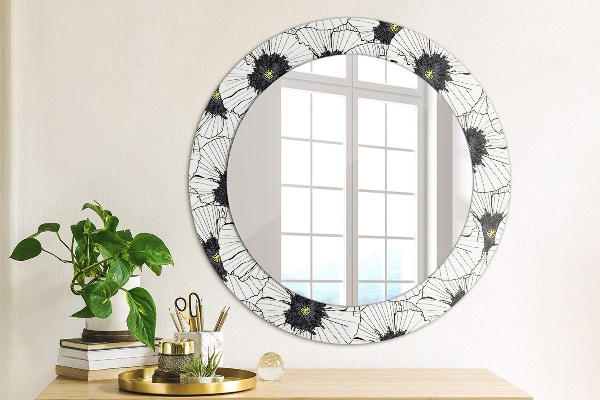 Round wall mirror decor Linear flowers composition