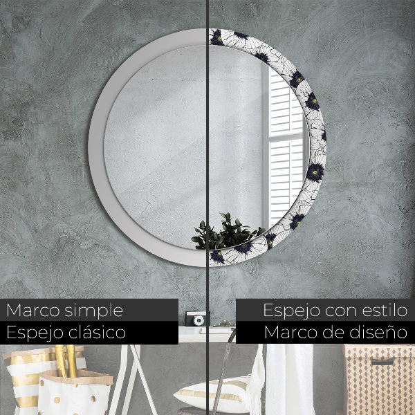 Round wall mirror decor Linear flowers composition