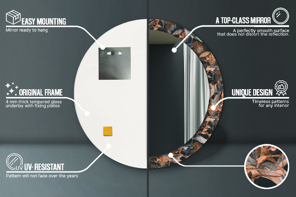 Round printed mirror Dark tropical leaves