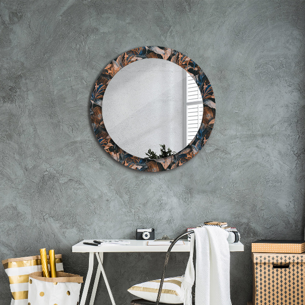 Round printed mirror Dark tropical leaves