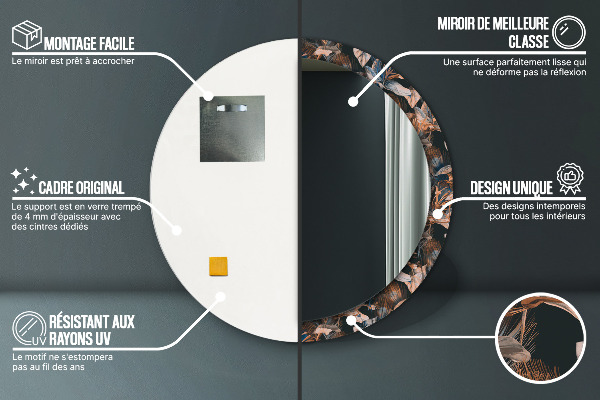 Round printed mirror Dark tropical leaves