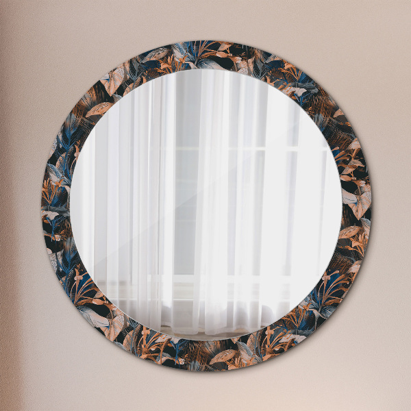 Round printed mirror Dark tropical leaves