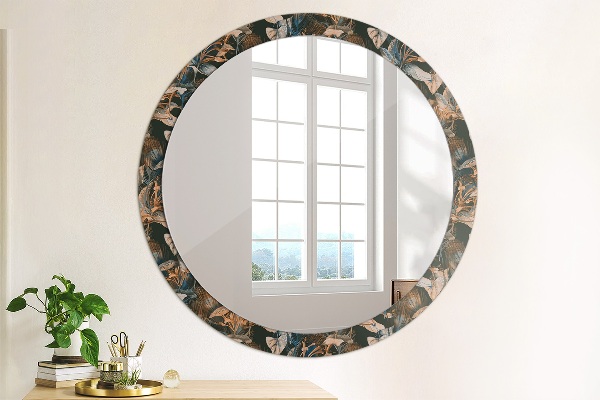 Round printed mirror Dark tropical leaves