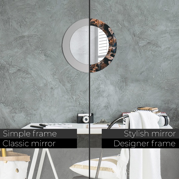 Round printed mirror Dark tropical leaves