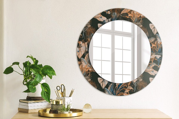 Round printed mirror Dark tropical leaves