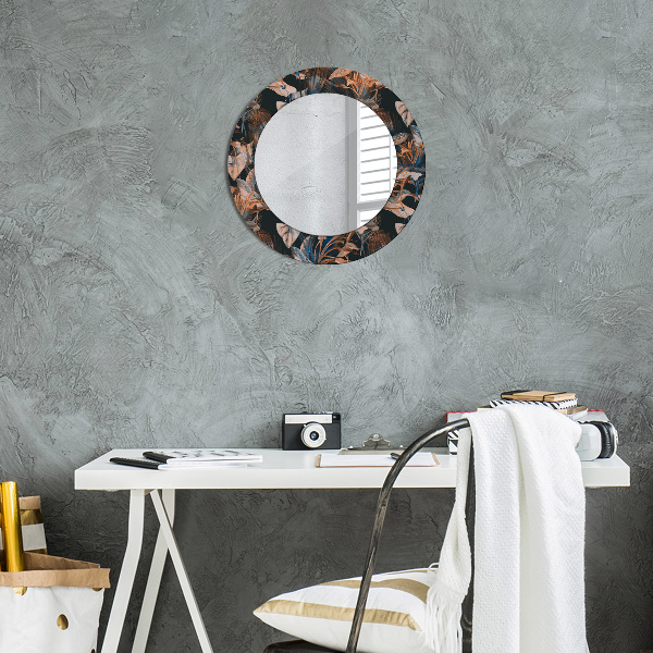 Round printed mirror Dark tropical leaves