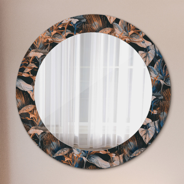 Round printed mirror Dark tropical leaves