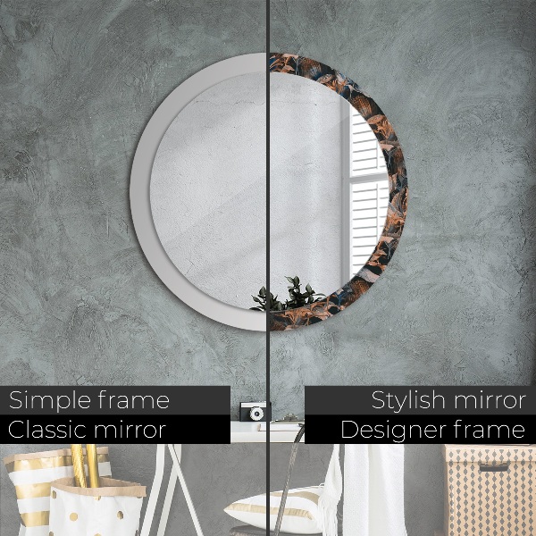 Round printed mirror Dark tropical leaves