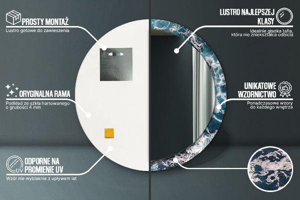 Round mirror frame with print Stormy sea