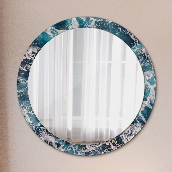 Round mirror frame with print Stormy sea