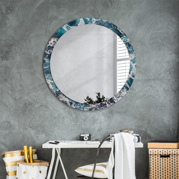 Round mirror frame with print Stormy sea