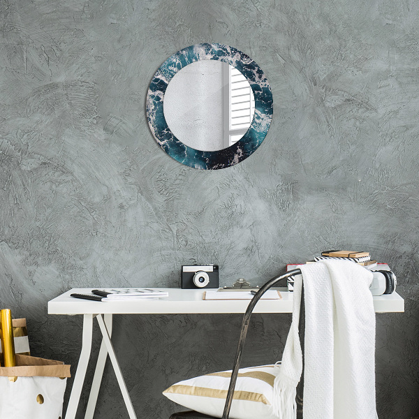 Round mirror frame with print Stormy sea