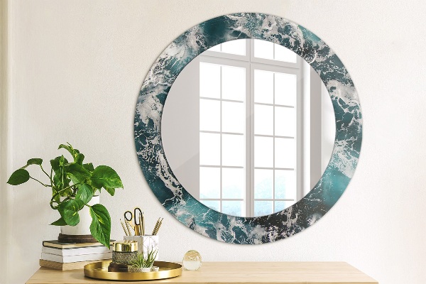 Round mirror frame with print Stormy sea