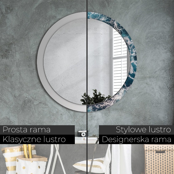 Round mirror frame with print Stormy sea