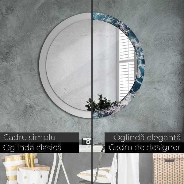 Round mirror frame with print Stormy sea