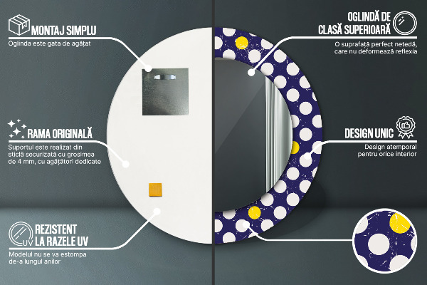 Round mirror frame with print Retro dots