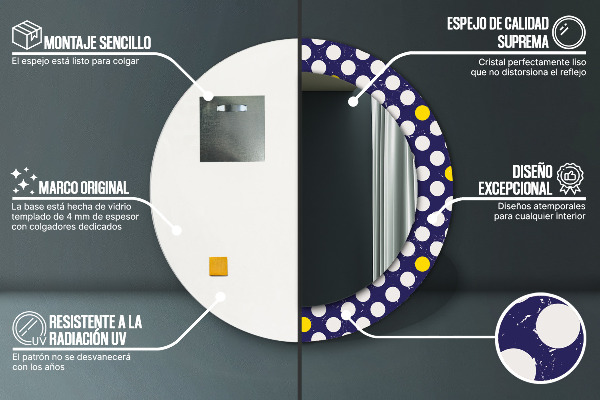 Round mirror frame with print Retro dots