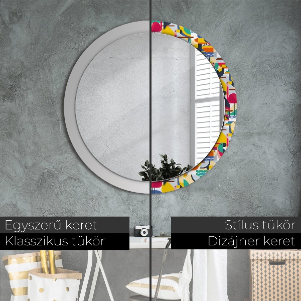 Round mirror frame with print Geometric tropical birds