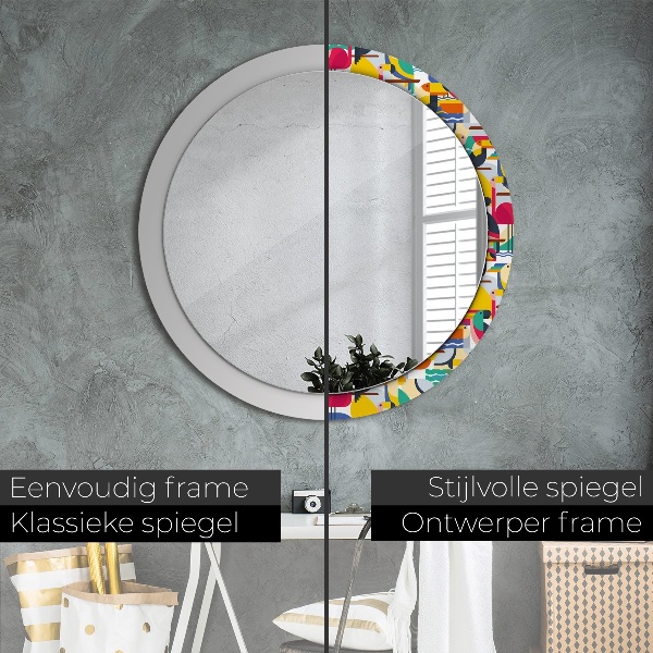 Round mirror frame with print Geometric tropical birds
