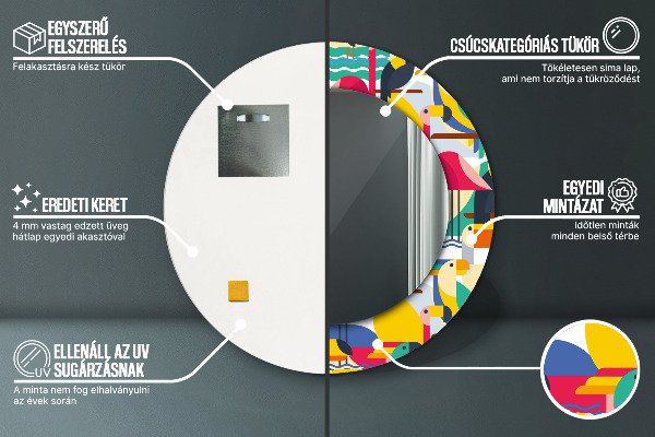 Round mirror frame with print Geometric tropical birds