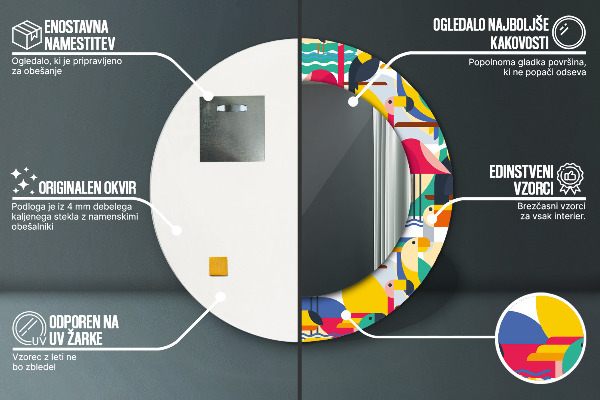 Round mirror frame with print Geometric tropical birds