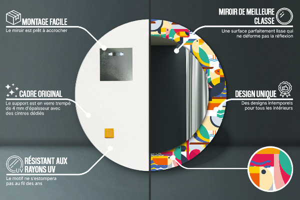 Round mirror frame with print Geometric tropical birds