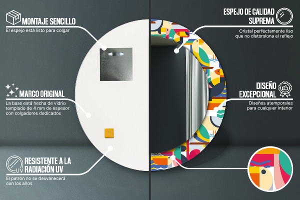 Round mirror frame with print Geometric tropical birds