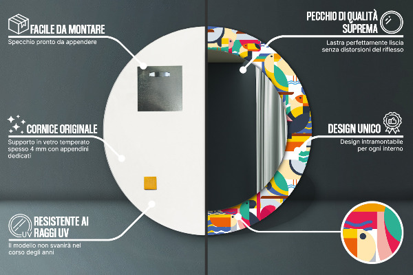 Round mirror frame with print Geometric tropical birds