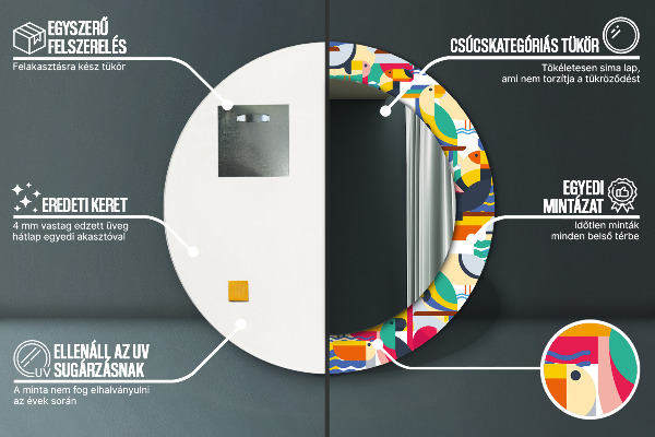 Round mirror frame with print Geometric tropical birds