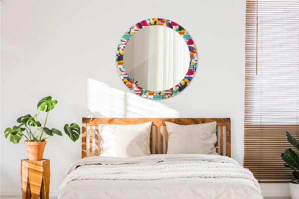 Round mirror frame with print Geometric tropical birds