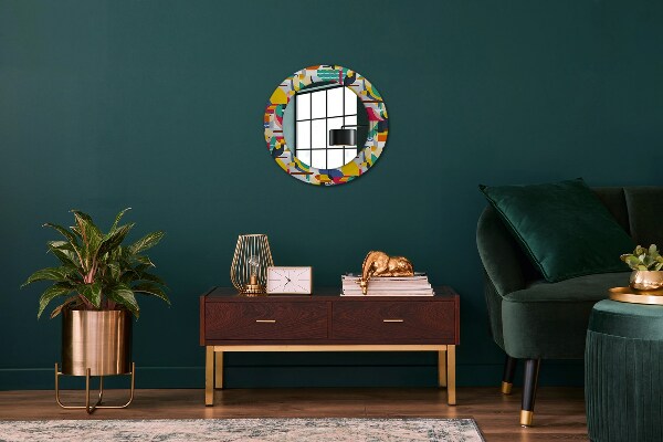 Round mirror frame with print Geometric tropical birds