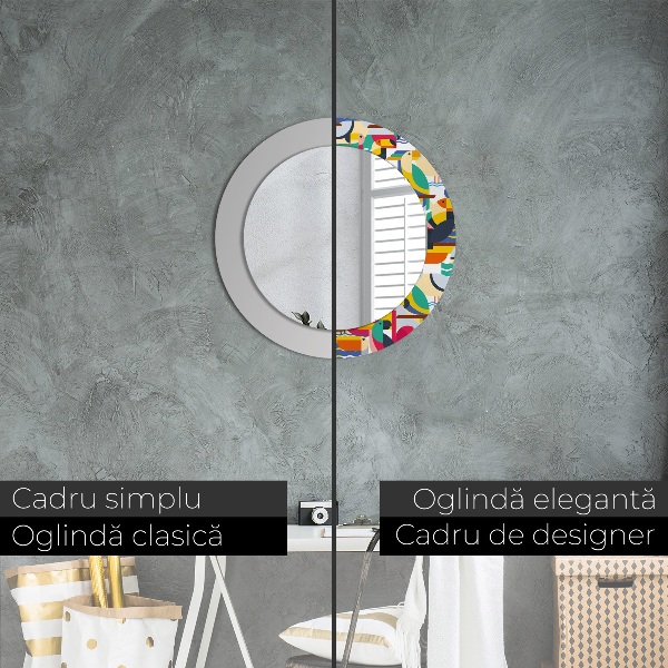 Round mirror frame with print Geometric tropical birds