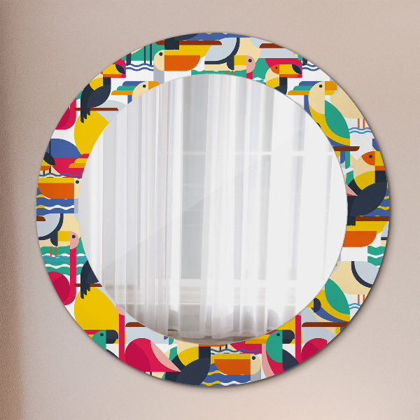 Round mirror frame with print Geometric tropical birds