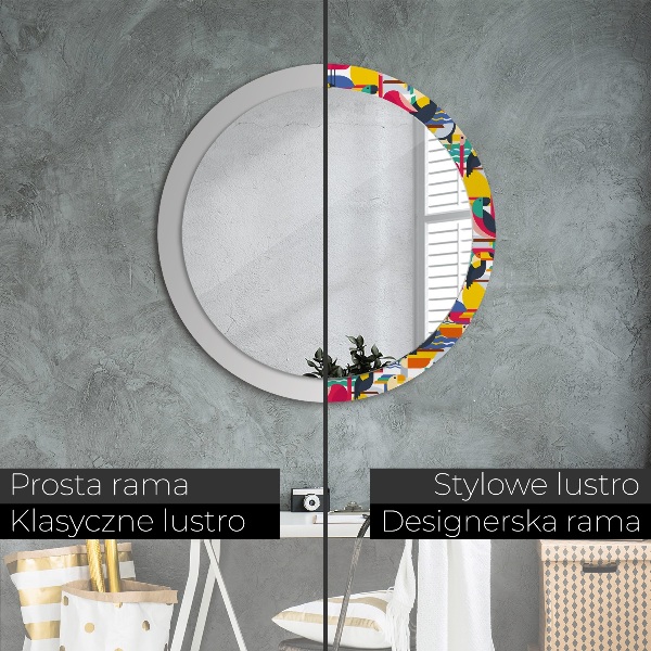 Round mirror frame with print Geometric tropical birds
