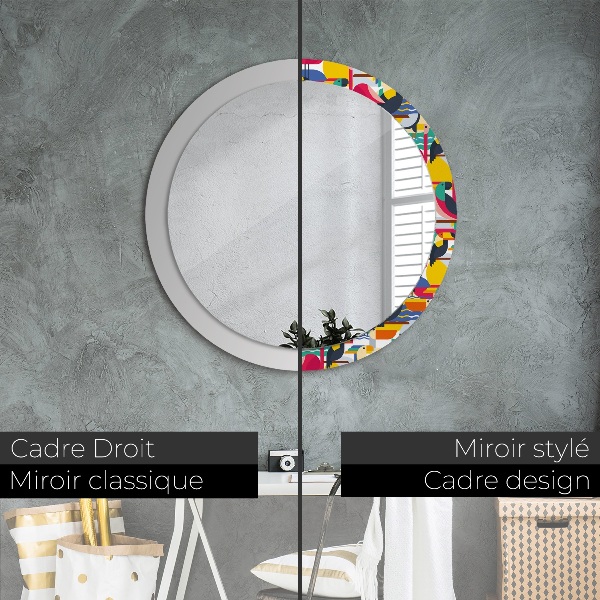Round mirror frame with print Geometric tropical birds