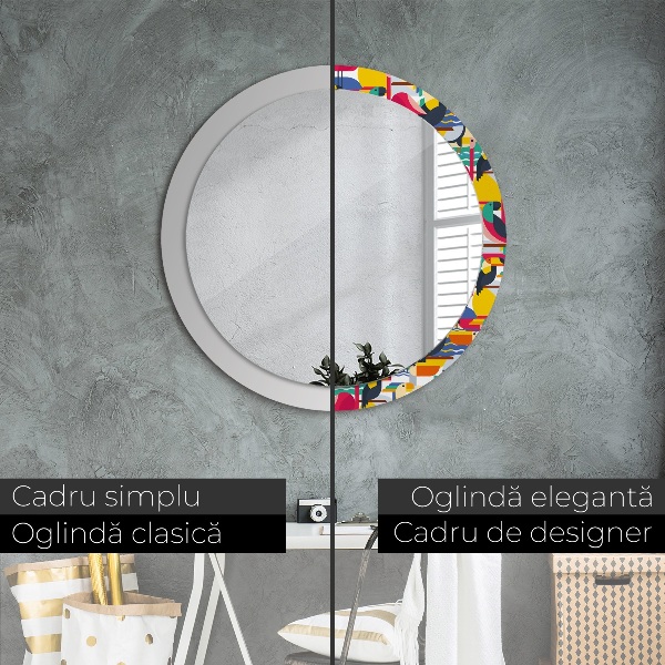 Round mirror frame with print Geometric tropical birds