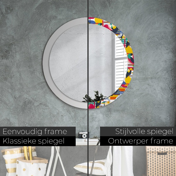 Round mirror frame with print Geometric tropical birds