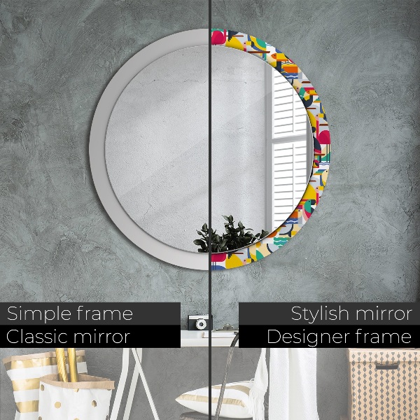 Round mirror frame with print Geometric tropical birds